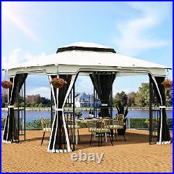 10'x12' Gazebo Canopy Patio Tent with Curtains and Net Outdoor Tent Ventilated