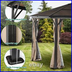 10'x12' Gazebo Hardtop Roof Aluminum Alloy Frame with Mesh & Curtain for Patio