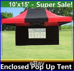 10'x15' Enclosed Pop Up Canopy Party Folding Tent Black Red E Model