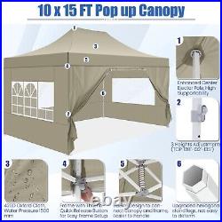 10'x15' Pop up Canopy Heavy Duty Gazebo Instant Commercial Tent with Sidewalls