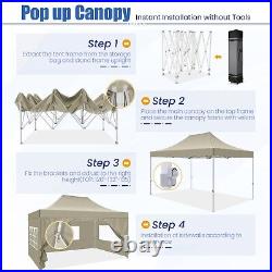 10'x15' Pop up Canopy Heavy Duty Gazebo Instant Commercial Tent with Sidewalls