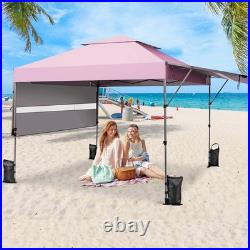 10'x17.6' Outdoor Instant Pop-up Canopy Tent Dual Half Awnings Adjust Patio Pink