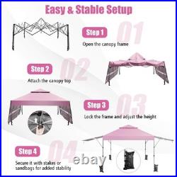 10'x17.6' Outdoor Instant Pop-up Canopy Tent Dual Half Awnings Adjust Patio Pink