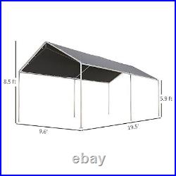 10'x20' Carport Heavy Duty Galvanized Car Canopy with Steel Frame Grey for Car