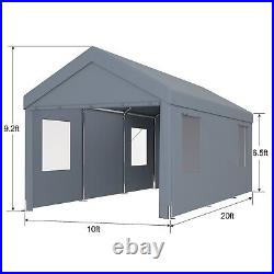 10'x20' Carport Portable Garage Car Canopy with Roll-up Doors Ventilated Windows