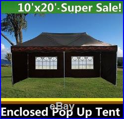 10'x20' Enclosed Pop Up Canopy Party Folding Tent Gazebo Black Flame E Model