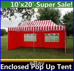 10'x20' Enclosed Pop Up Canopy Party Folding Tent Gazebo Red Stripe E Model