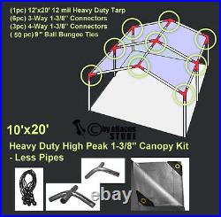 10'x20' H. Duty 1-3/8'' High Peak Carport Canopy Kit Silver POLES NOT INCLUDED