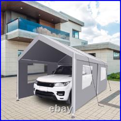 10'x20' Heavy Duty Carport Steel Canopy Tent Garage Shed With Sidewall & Doors