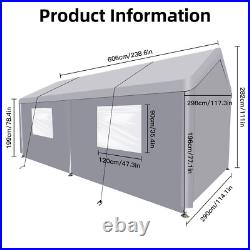 10'x20' Heavy Duty Carport Steel Canopy Tent Garage Shed With Sidewall & Doors