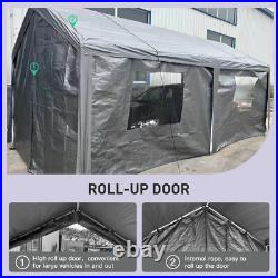 10'x20' Heavy Duty Carport Steel Canopy Tent Garage Shed With Sidewall & Doors