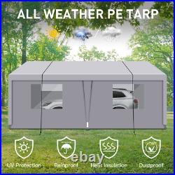 10'x20' Heavy Duty Carport Steel Canopy Tent Garage Shed With Sidewall & Doors