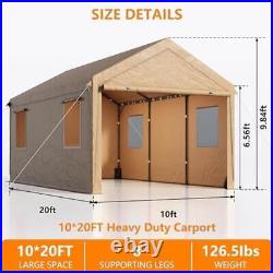 10'x20' Heavy Duty Carport with Removable Sidewalls & Doors, Portable Garage