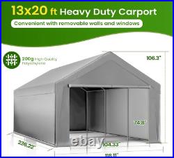 10'x20' Heavy Duty Carport with2 doors&Sidewalls, Portable Garage Tent Car Canopy