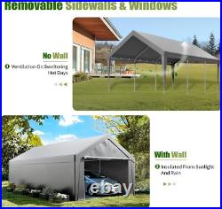 10'x20' Heavy Duty Carport with2 doors&Sidewalls, Portable Garage Tent Car Canopy