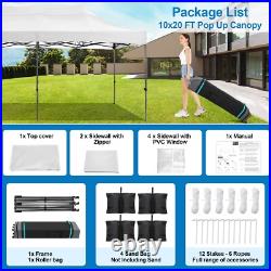 10'x20' Pop up Canopy Tent Waterproof UPF50+ Heavy Duty Gazebo Thickened Frame