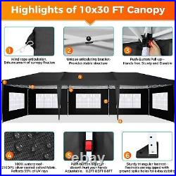 10'x30' Canopy Pop up Party Tent Outdoor Event Instant Shelter Tent Gazebo Black