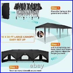 10'x30' Canopy Pop up Party Tent Outdoor Event Instant Shelter Tent Gazebo Black