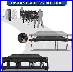 10'x30' Outdoor Canopy Heavy Duty Gazebo Commercial Party Tent with 8Walls Black