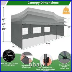 10'x30' Pop Up Canopy Tent with Awning Heavy Duty Waterproof Commercial Gazebo