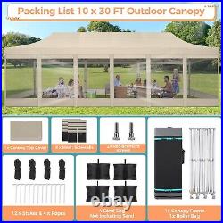 10'x30' Pop up Canopy Heavy Duty Tent with Mosquito Net Outdoor Instant Gazebo