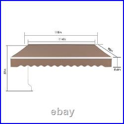 10FT X 8FT Patio Awning Manual Retractable Sun Shade Canopy Outdoor Deck Shelter