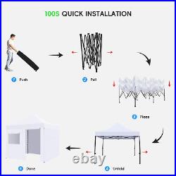 10FT x10 FT Pop Up Commercial Canopy Tent with 4 Removable Sidewalls &Roller Bag