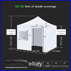 10FT x10 FT Pop Up Commercial Canopy Tent with 4 Removable Sidewalls &Roller Bag