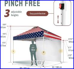 10X10 Pop up Canopy with 1 Side Wall Beach Tent with One Push Setup Outdoor