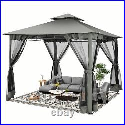 10ft X 10ft Outdoor Hardtop Gazebo with Stable Steel Frame&Mosquito Netting Walls