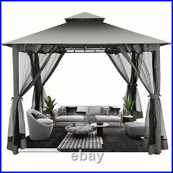 10ft X 10ft Outdoor Hardtop Gazebo with Stable Steel Frame&Mosquito Netting Walls