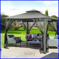 10ft X 10ft Outdoor Hardtop Gazebo with Stable Steel Frame&Mosquito Netting Walls