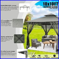 10ft X 10ft Outdoor Hardtop Gazebo with Stable Steel Frame&Mosquito Netting Walls