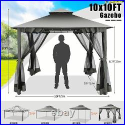 10ft X 10ft Outdoor Hardtop Gazebo with Stable Steel Frame&Mosquito Netting Walls