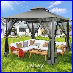 10ft X 10ft Outdoor Hardtop Gazebo with Stable Steel Frame&Mosquito Netting Walls