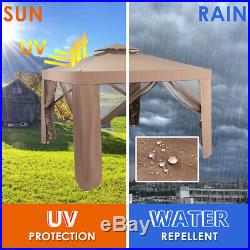 10x 10 Canopy Gazebo Tent Shelter Garden Lawn Patio WithMosquito Netting Coffee