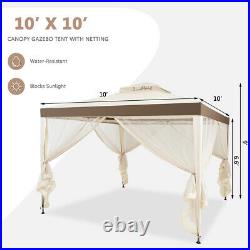 10x 10 Patio Canopy Gazebo Tent Shelter withMosquito Netting Steel Frame Beige