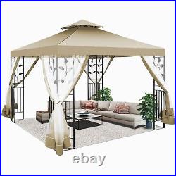 10x10/13' Hardtop Outdoor Gazebo with Mosquito Netting Double Roof Canopy Tent==