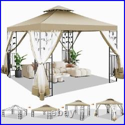 10x10/13' Hardtop Outdoor Gazebo with Mosquito Netting Double Roof Canopy Tent==