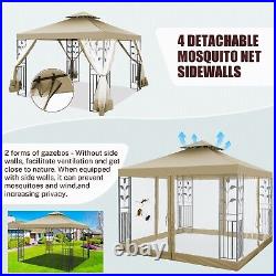 10x10/13' Hardtop Outdoor Gazebo with Mosquito Netting Double Roof Canopy Tent==