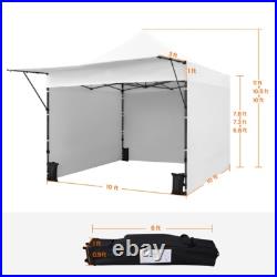 10x10 Commercial Pop-up Canopy Tent with 3 Sidewalls & Adjustable Awning