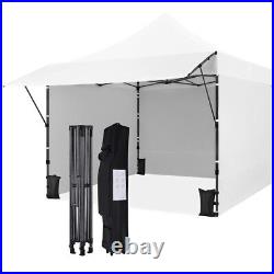 10x10 Commercial Pop-up Canopy Tent with 3 Sidewalls & Adjustable Awning, White