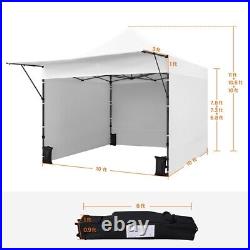 10x10 Commercial Pop-up Canopy Tent with 3 Sidewalls & Adjustable Awning, White