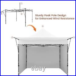 10x10 Commercial Pop-up Canopy Tent with 3 Sidewalls & Adjustable Awning, White