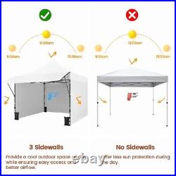 10x10 Commercial Pop-up Canopy Tent with 3 Sidewalls & Adjustable Awning, White