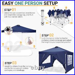 10x10 EZ Pop Up Canopy Tent Adjustable Gazebo with Air Vent/Sidewalls/Sandbags