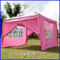 10x10 FT EZ POP UP CANOPY PARTY GAZEBO TENT INSTANT SETUP with 6 WALLS SIDES Pink