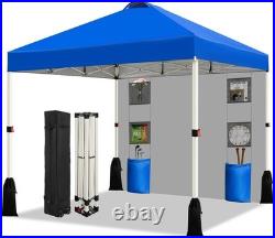10x10 Pop Up Canopy Tent Blue 1-Button Setup, Sidewall & 4 Weight Bags