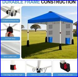 10x10 Pop Up Canopy Tent Blue 1-Button Setup, Sidewall & 4 Weight Bags