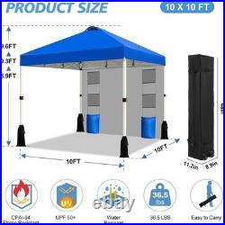 10x10 Pop Up Canopy Tent Blue 1-Button Setup, Sidewall & 4 Weight Bags